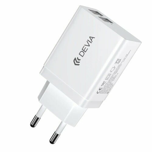 Devia Сетевое зарядное устройство Smart Series 2 USB Charger, USB, 12 Вт, белое зарядное сетевое устройство devia smart series 2 usb charger white