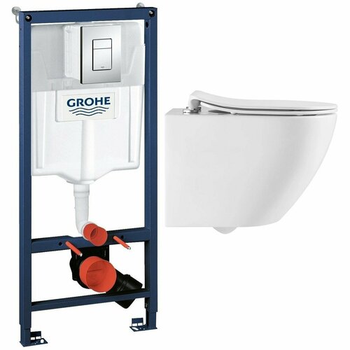 Инсталляция для унитазов Grohe Rapid SL 38772001 + подвесной унитаз AQUAme AQM2002PRO c технологией смыва Торнадо безободковый с крышкой микролифт белый унитаз aquame aqm2002pro