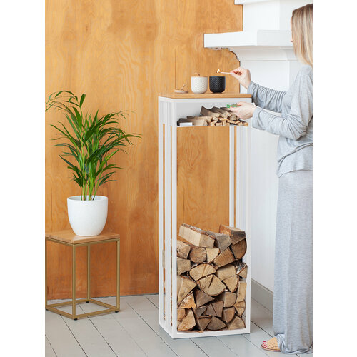 Дровница SOHO с полкой белая столешница дерево 400х300x1200 12600₽