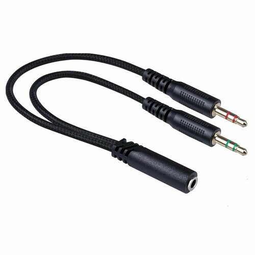 Аудио переходник AUX 3.5 F на 2 x Mini Jack 3.5 M сплиттер Y, текстиль кабель aux nocab mini jack 3 5mm m 3 rca m 1 5 метра с переходником штекер моно 2 pin jack 6 35 мм папа 3 шт