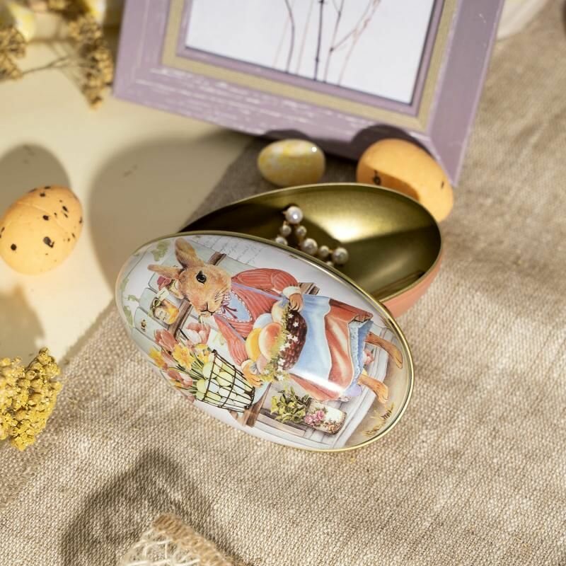 фото Шкатулка пасхальная "Яйцо" с изображением кролика/цыплят