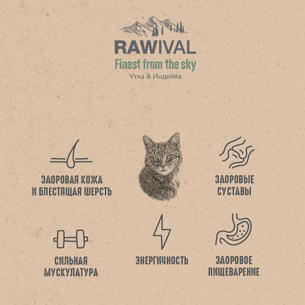Rawival "Finest from the Sky" с уткой и индейкой сухой корм для стерилизованных кошек 400гр - фотография № 4