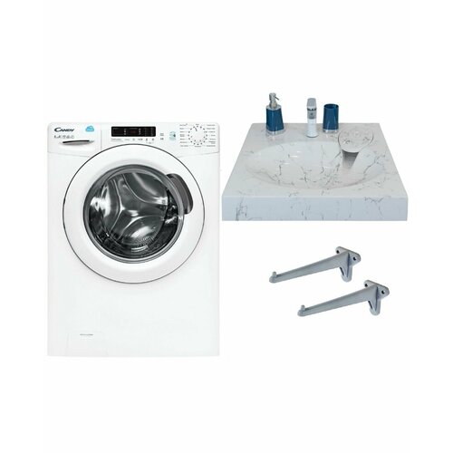 Стиральная машина с сушкой Candy Smart CSW4 365D2-07 и раковина над стиральной машиной Миро 60 белый мрамор 67157₽