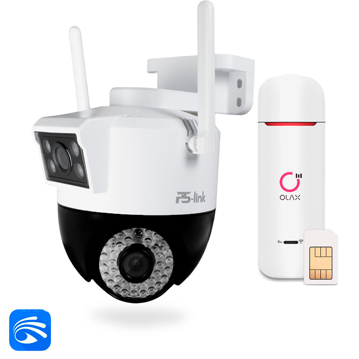 Комплект видеонаблюдения 4G PS-link KIT-WPG202-4G 2 камеры с 2-мя объективами 2 Мп