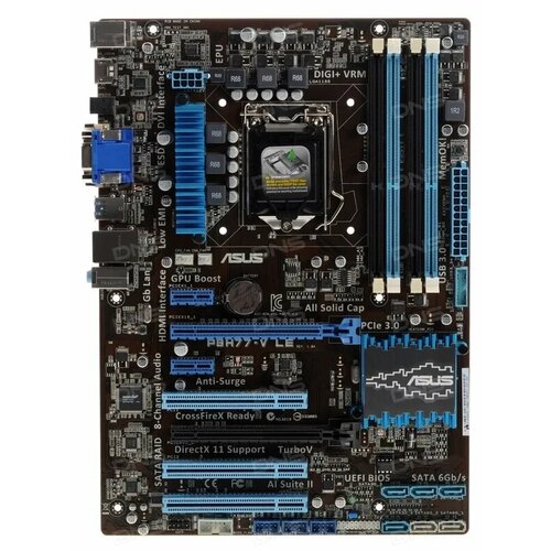 Материнская плата ASUS LGA1155 P8H77-V LE H77 4xDDR3-2200 2xPCI-Ex16 HDMI/DVI/DSub 8ch 4xSATA 2xSATA3 RAID 4xUSB3 GLAN ATX OEM