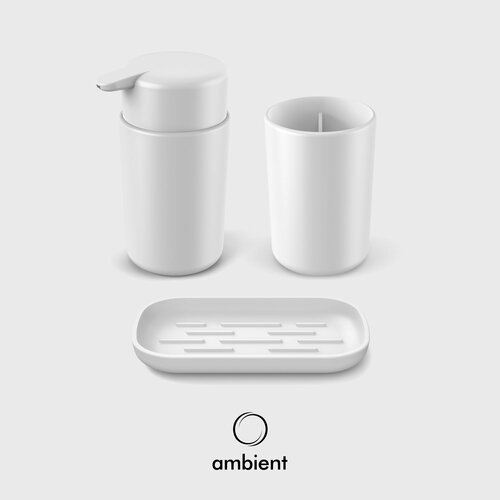 Набор для ванной комнаты ambient Flux (диспенсер для жидкого мыла, стакан для зубных щеток, мыльница) белый