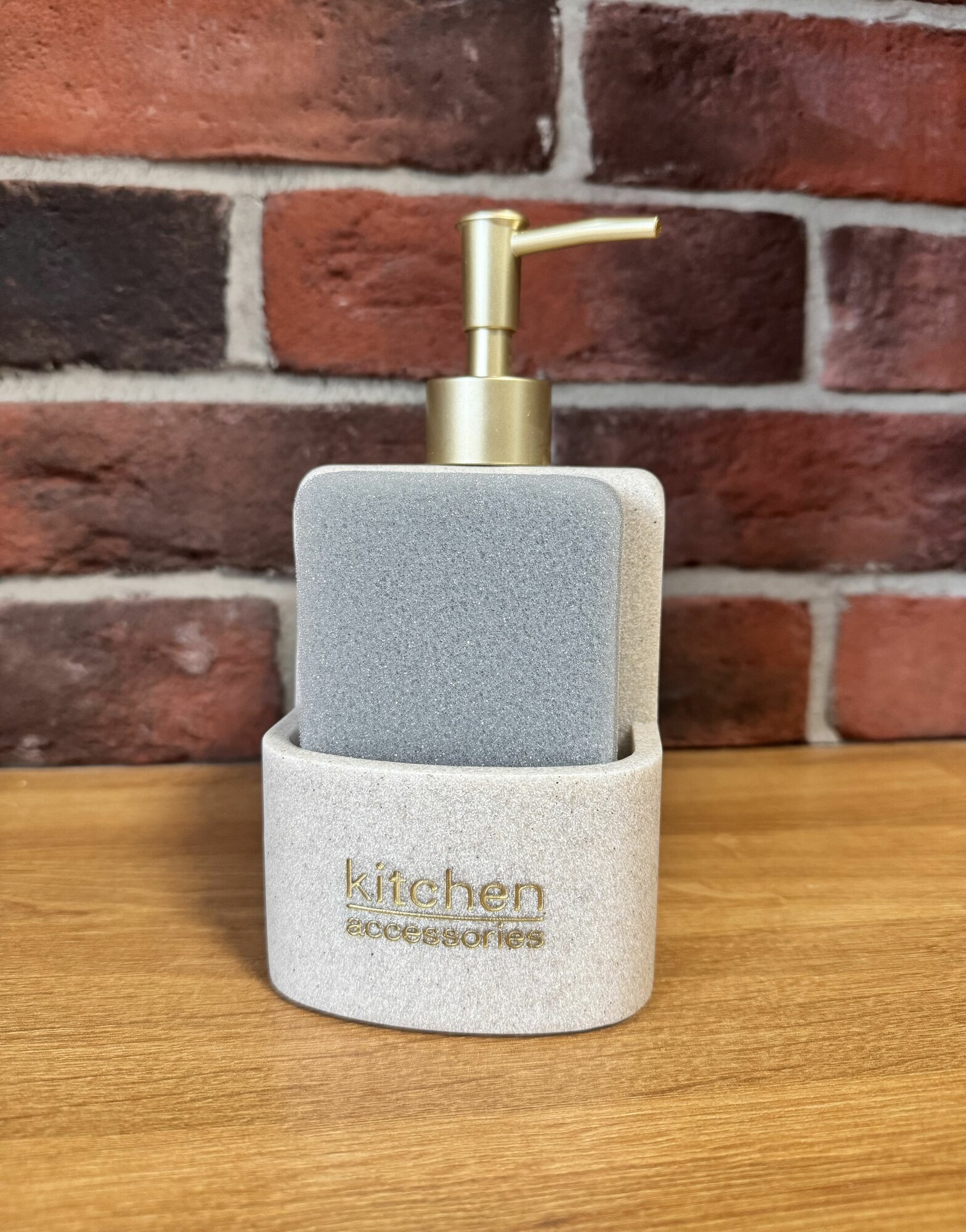 Кухонный диспенсер Kitchen для моющего средства , дозатор для мыла с губкой бежевый