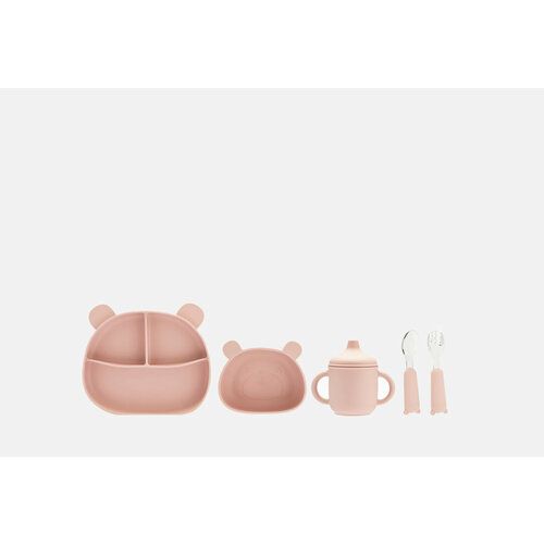 Набор посуды для кормления Play Kid Мишка розовый / кол-во 1 шт деревянная вилка ложка для кормления ребенка силиконовая чаша тарелка для младенцев аксессуары для кормления младенцев материал для пищ