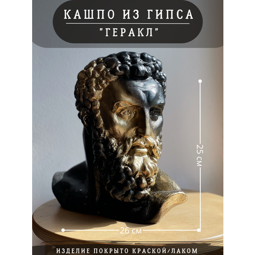 Кашпо из гипса - Геракл, 25 см черный, золотистый