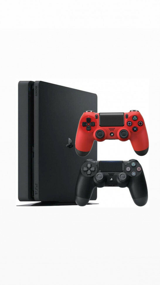 Игровая приставка Sony PlayStation 4 Slim 500 ГБ HDD, без игр, черный+2-й геймпад(красный)