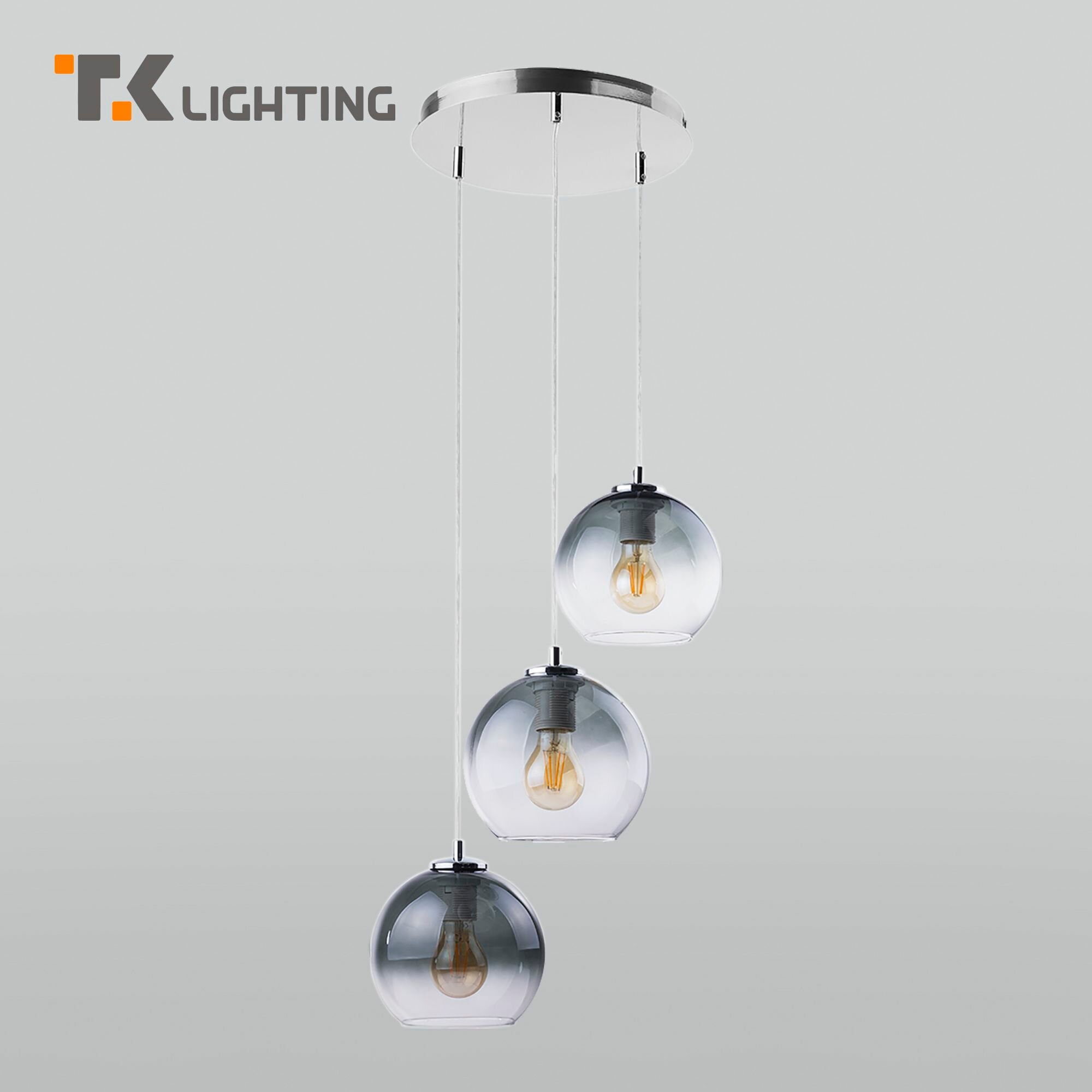 Подвесной светильник со стеклянными плафонами TK Lighting 2795 Santino, цвет хром / дымчатый, 3 плафона, IP20