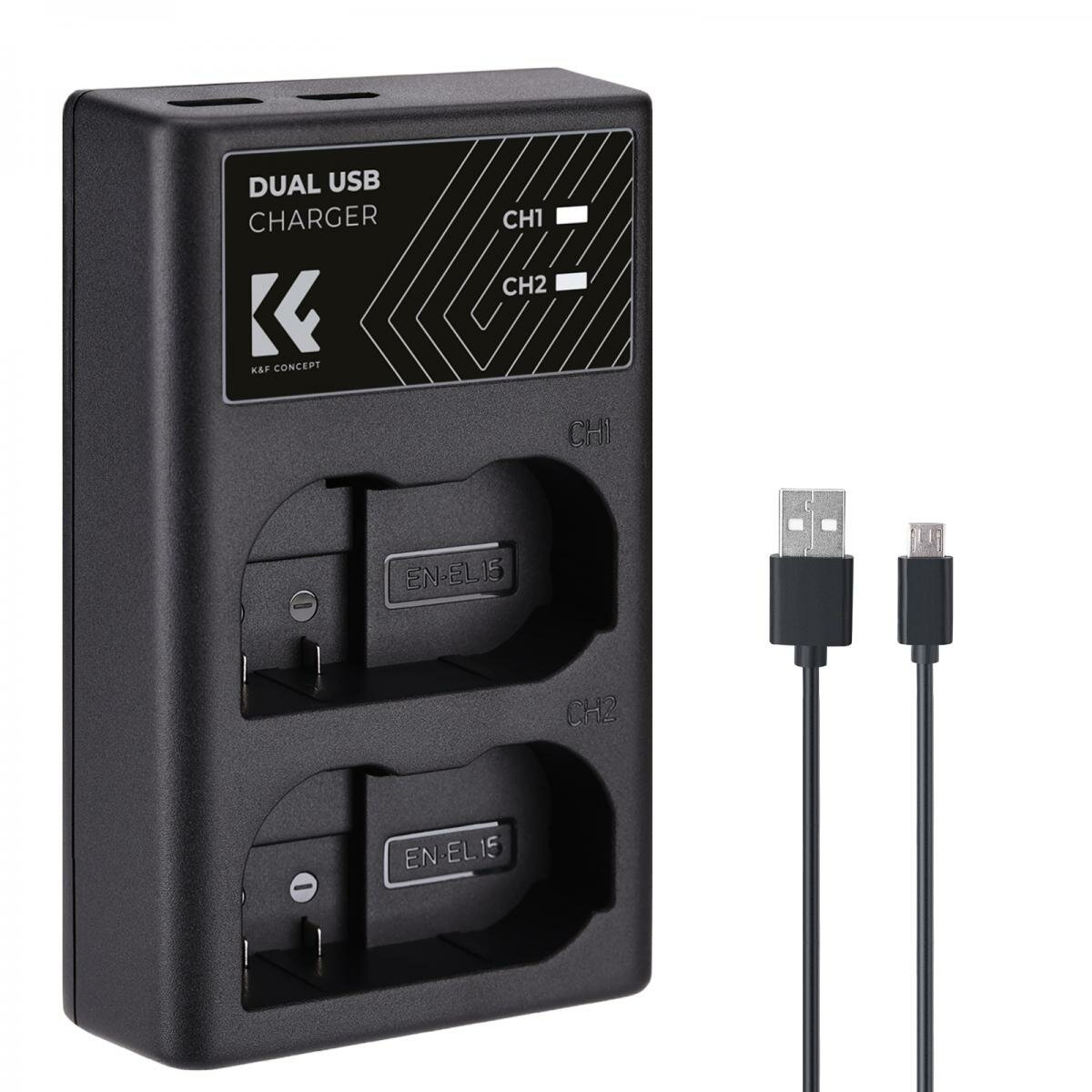 Зарядное устройство K&F Concept KF28.0006 for EN-EL15/EN-EL15a/EN-EL15b (micro USB/Type-C)