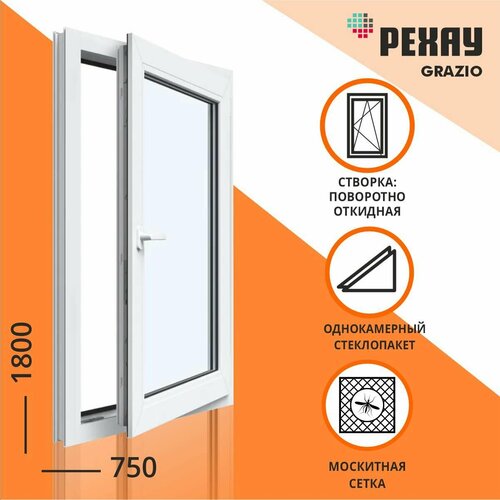 Окно пластиковое 750х1800 мм Поворотно-откидное с москитной сеткой