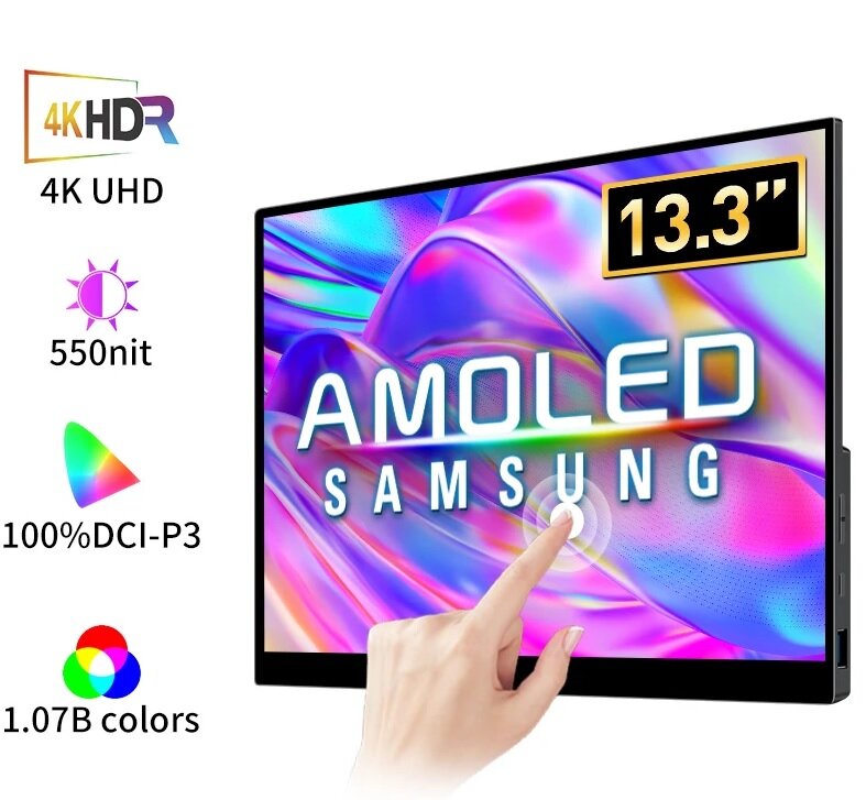 13.3" Портативный сенсорный монитор VCHANCE 4K OLED 3840x2160, 60 Гц