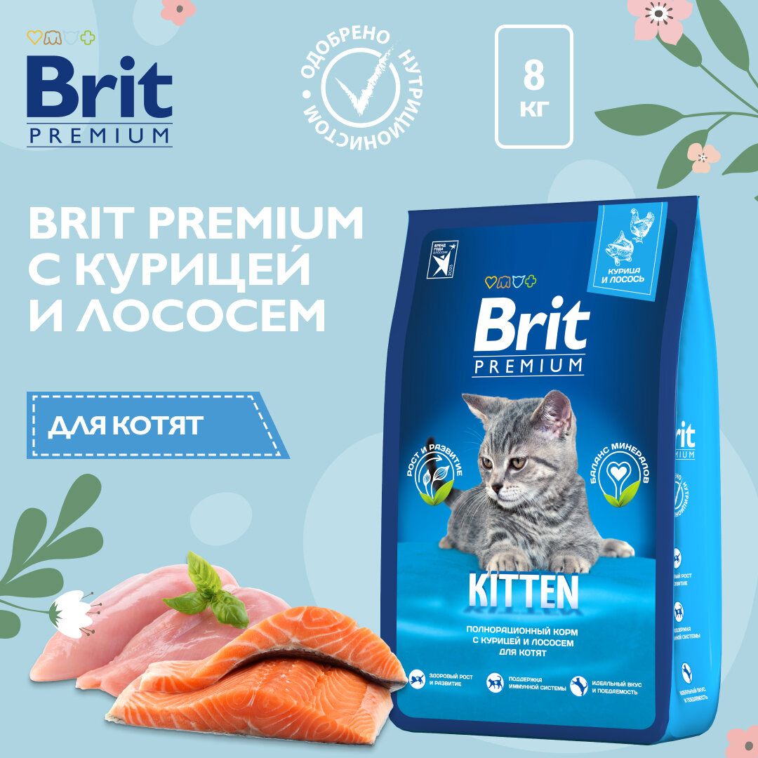 Сухой корм для котят Brit Premium Cat с курицей 8 кг