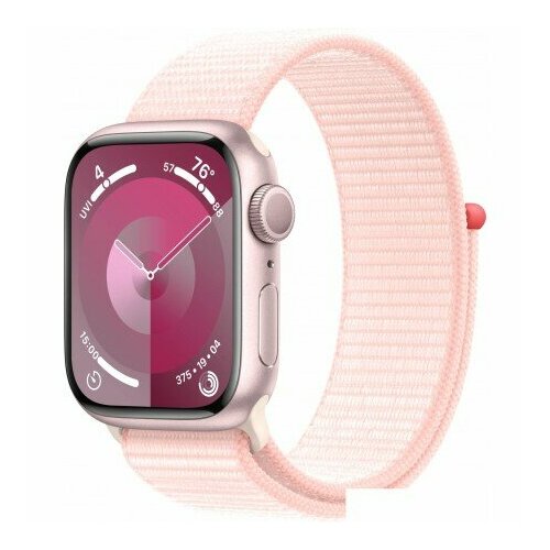 isport bluetooth пульсометр Умные часы Apple Watch Series 9 41 мм (алюминиевый корпус, розовый/розовый, нейлоновый ремешок)