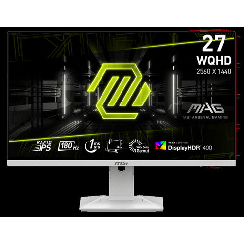 MSI MAG 274QRFW 27 16:9 WQHD(2560x1440) Rapid IPS,1ms, 1000:1, 100M:1, 400nit, 178/178, 2xHDMI 2.0b, DP 1.4a, Tilt, Swivel, Height, Pivot, VESA,180Hz, W