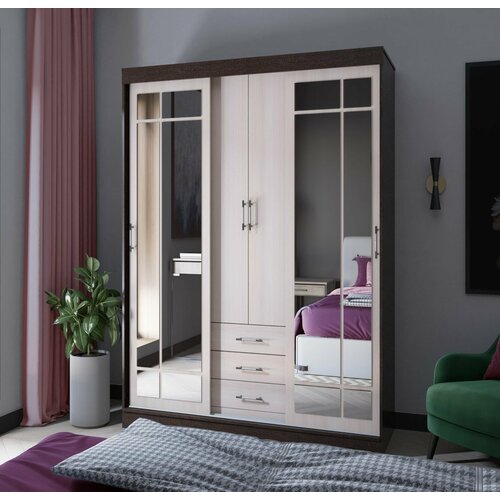 Шкаф распашной с зеркалом Маэстро Лайт венгеДуб молочный 27207₽