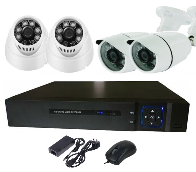 Комплект видеонаблюдения 4 канальный AHD 2 шт внутренние 2 шт уличные камеры 2 мегапикселя без проводов