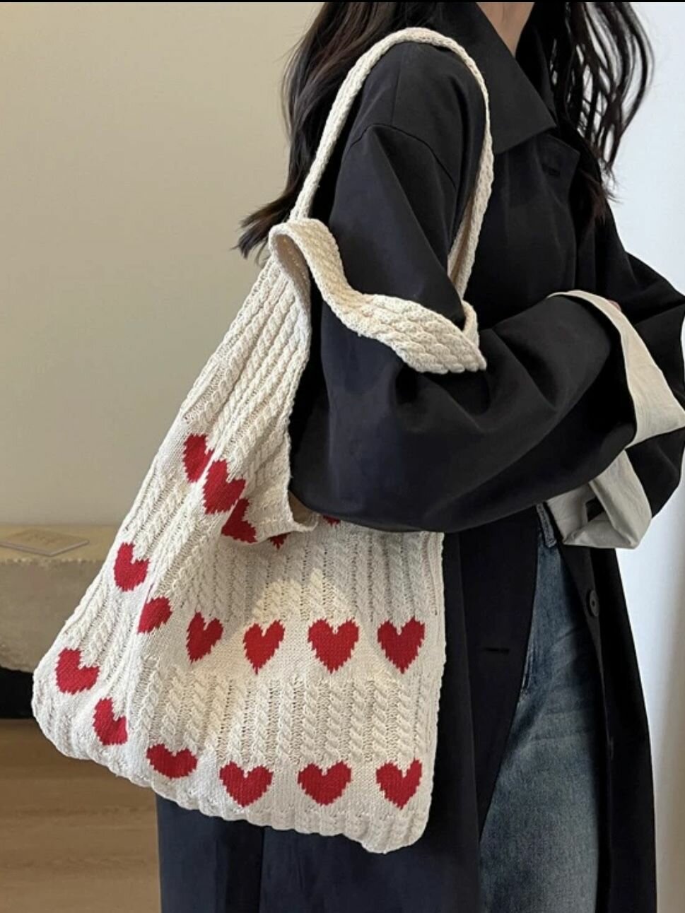 фото Сумка вязанка черная