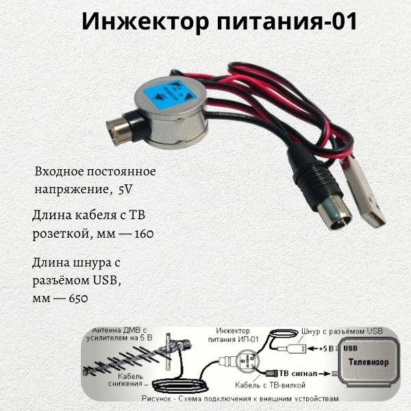 Инжектор питания USB-5V для антенны "Дельта", модель ИП-1