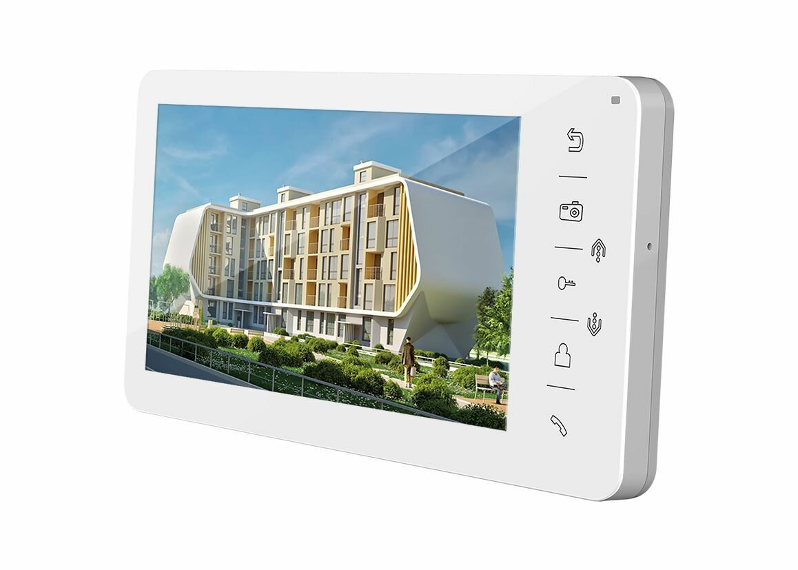 Prime (White) HD Монитор цветного видеодомофона цветной с 7" дисплеем, с поддержкой форматов CVBS и 720р/1080р (AHD/CVI/TVI), сенсорный кнопки, разрешение 1024х600, hands free