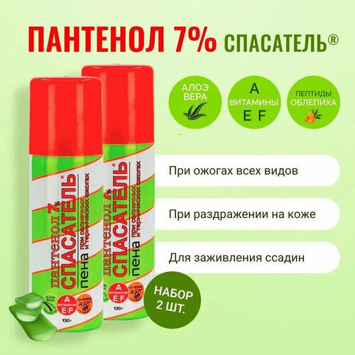 Набор 2 шт: Спрей спасатель, пантенол пена 7% от ожогов для быстрого заживления поврежденной кожи, 2 шт по 130 г