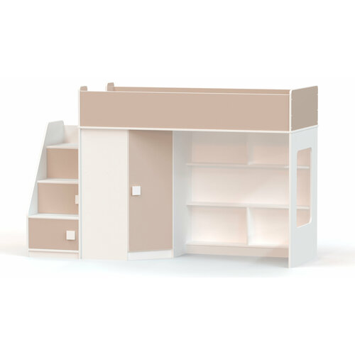 Кровать-чердак с угловым шкафом и угловой лестницей Ridgimmi 2.3 белая/капучино