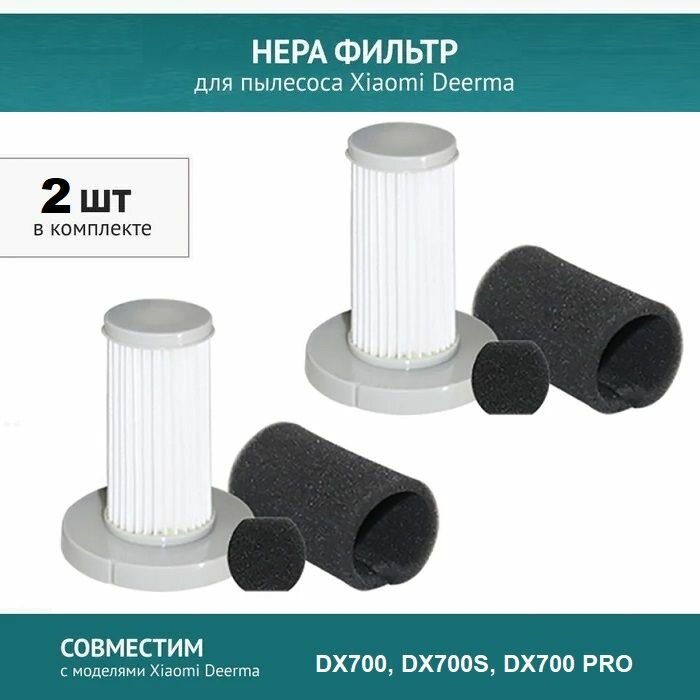 фото HEPA фильтр 2шт. для вертикального пылесоса Xiaomi Deerma DX700, DX700S, DX700 PRO