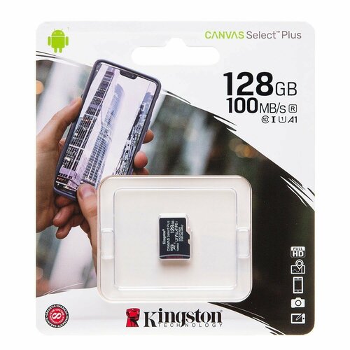 Карта памяти Kingston Canvas Select Plus A1 MicroSD, 128 Гб, без адаптера, class 10, 1 шт карты памяти neoline карта памяти kingston microsd class 10 128 гб c адаптером