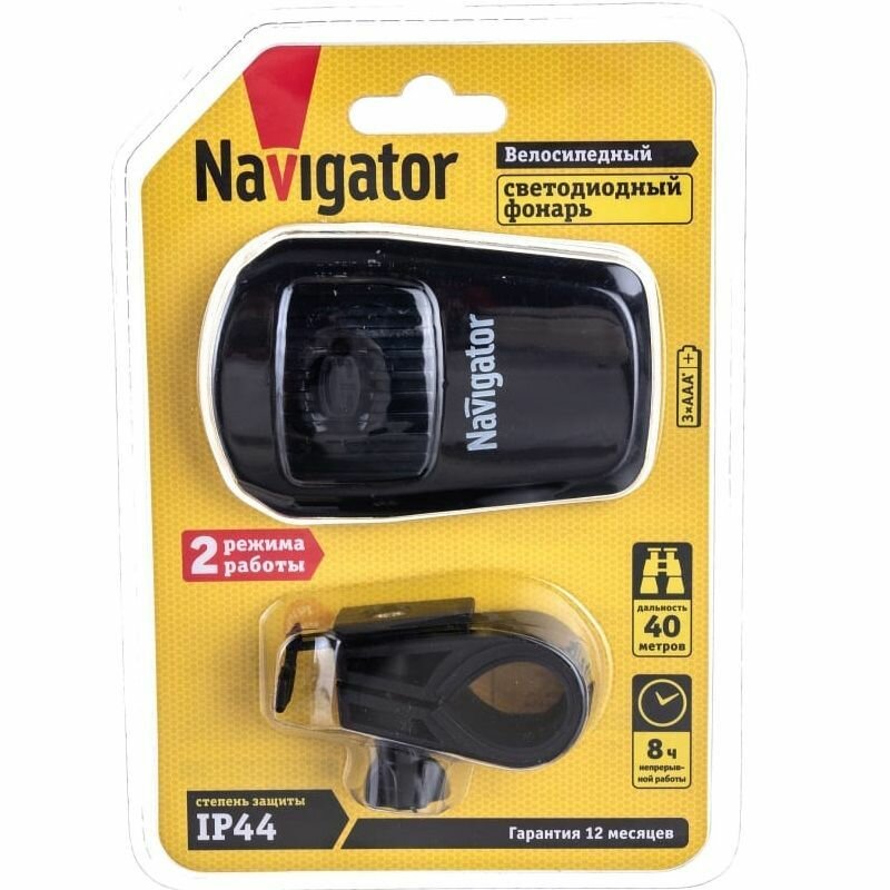 фонарь велосипедный NAVIGATOR 3Вт 6LED аккумулятор черный - фото №2