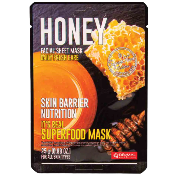 DERMAL Питательная маска для лица тканевая для жирной кожи с экстрактом меда Корея It's Real Superfood Mask Honey, 1 шт