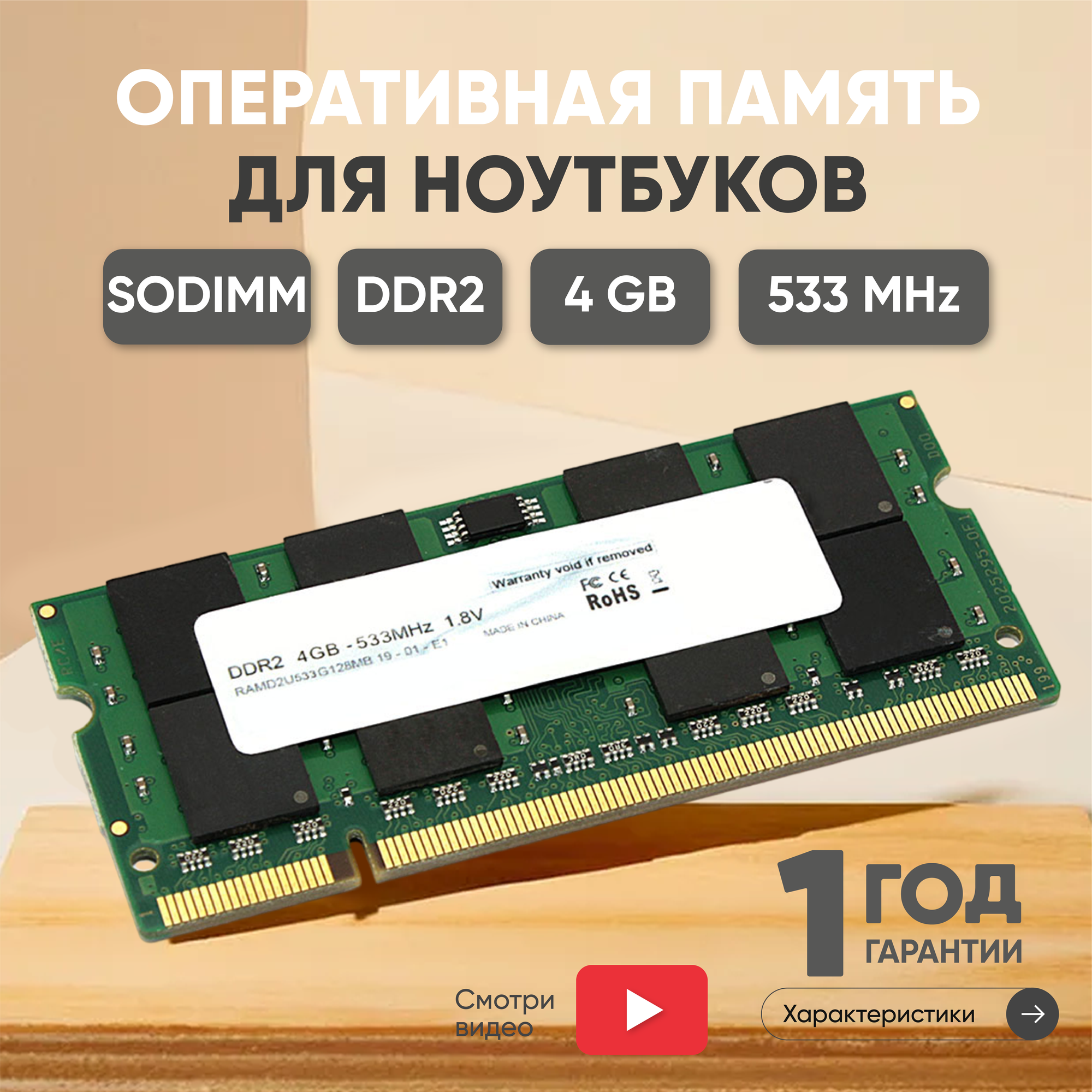 Модуль памяти Ankowall SODIMM DDR2, 4ГБ, 533МГц, PC2-4200