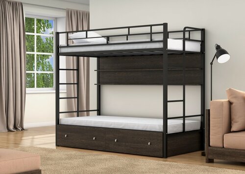 Изображение товара Двухъярусная кровать Валенсия Твист Черный ящики полка венге