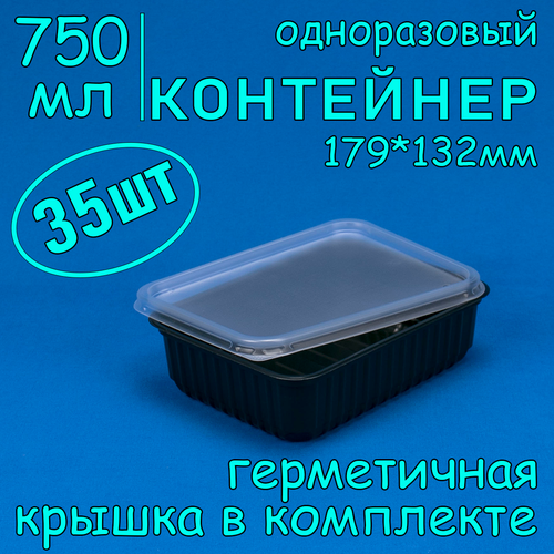 Контейнер одноразовый с крышкой 179х132 750 мл 35 шт черный