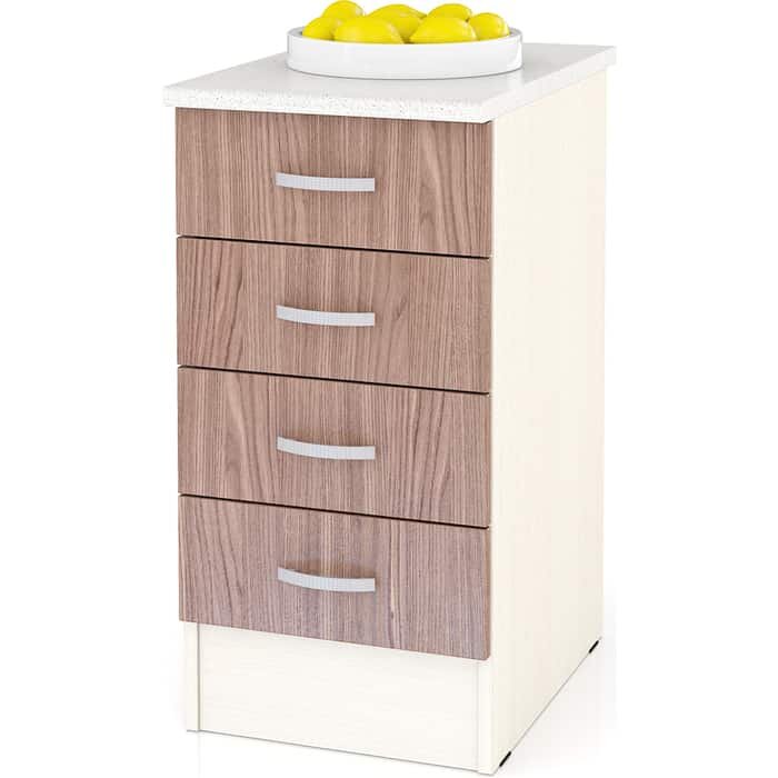 фото Стол с 4 ящиками 40 см Мебельный двор Мери ШН4Я400 дуб/ясень шимо темный столешница № 130 сахара белая