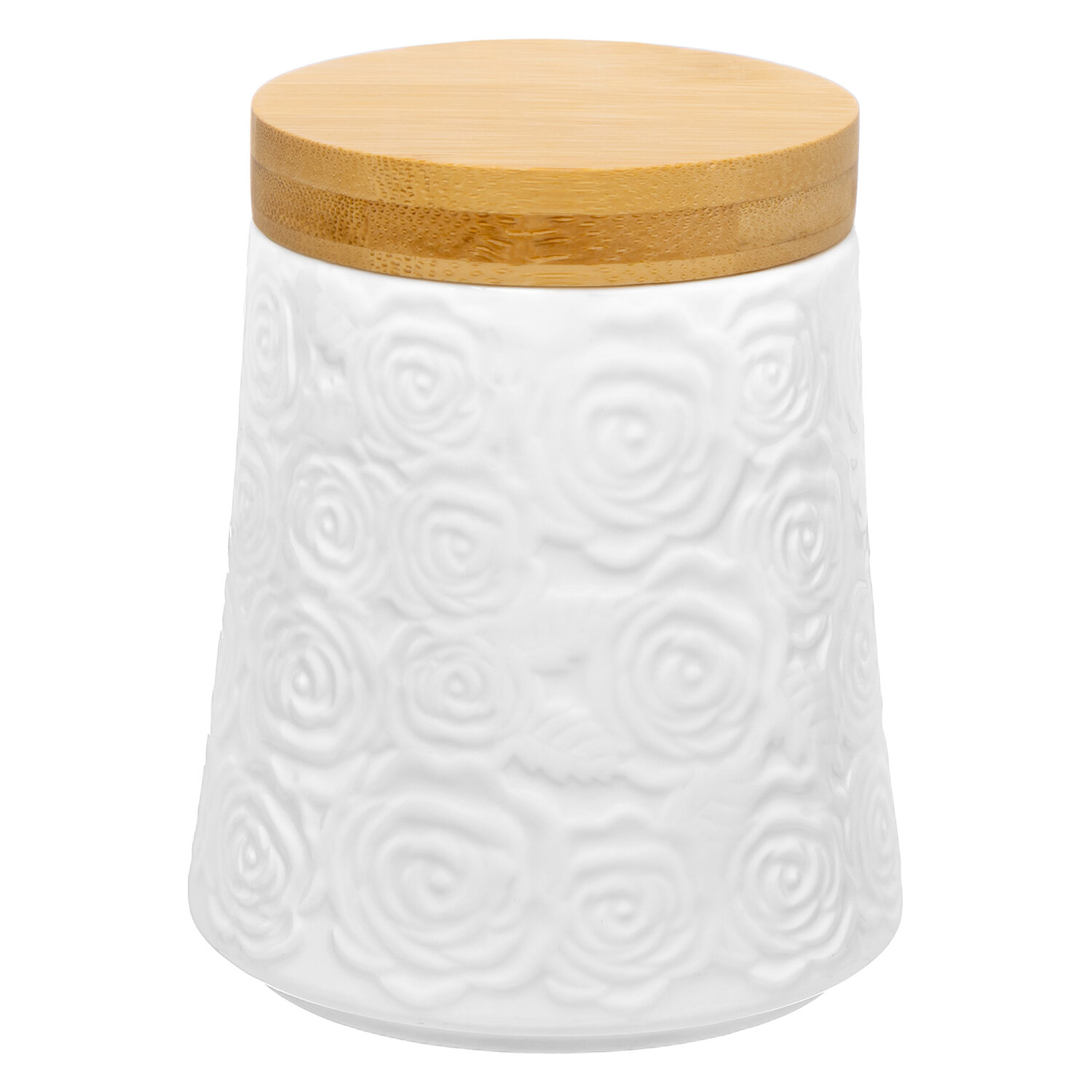 фото Банка для хранения сыпучих продуктов / соли / специй / чая / кофе 500 мл Розы, с деревянной крышкой с силиконовым уплотнителем