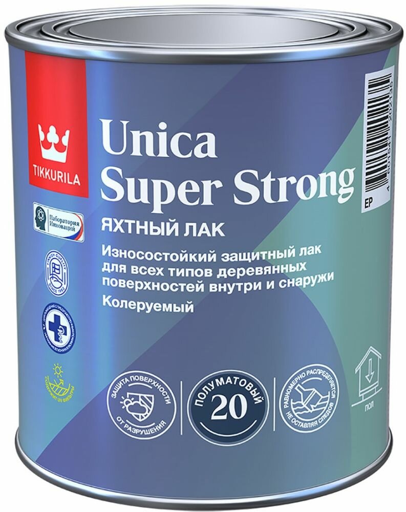 фото Лак Яхтный Универсальный Tikkurila Unica Super Strong EP 2.7л Износостойкий, Алкидно-Уретановый, Полуматовый / Тиккурила Уника Супер Стронг.