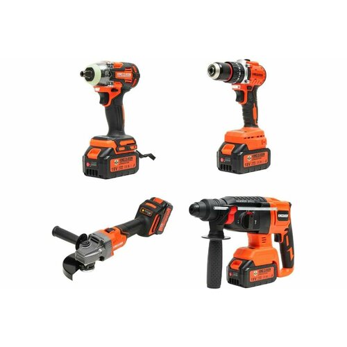 Набор аккумуляторного инструмента KINGQUEEN 4 в 1 Болгарка Шуруповерт Перфоратор Гайковерт 18В 35410₽