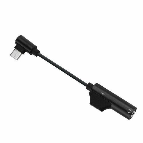 Переходник Type-C на 3,5mm Jack+зарядка Type-C, угловой со шнуром, поддерживает не все samsung, черный