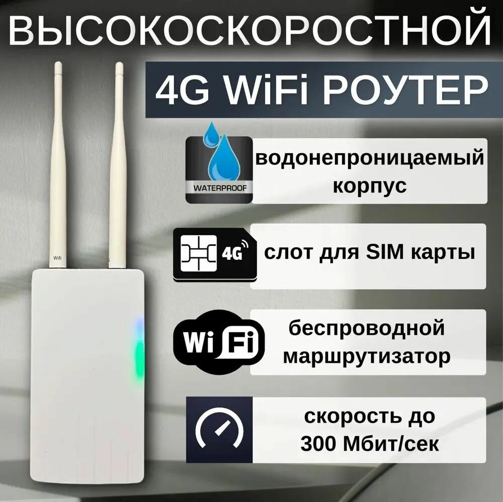 Уличный влагостойкий роутер LTE 4G 300 Мбит/с с сим-картой в подарок