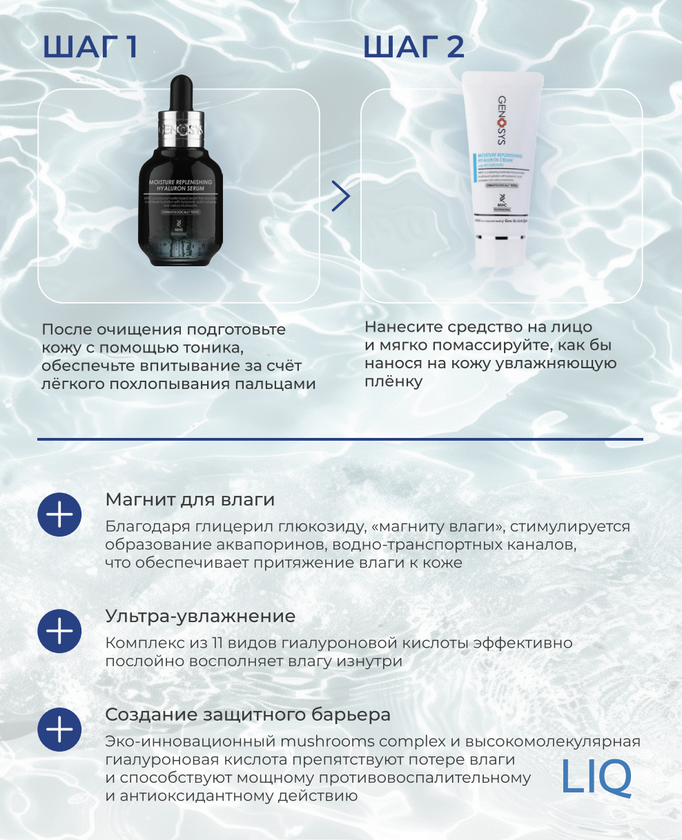 Genosys Moisture Replenishing Hyaluron Serum Питательная и увлажняющая гиалуроновая сыворотка, 30 мл — фото 1