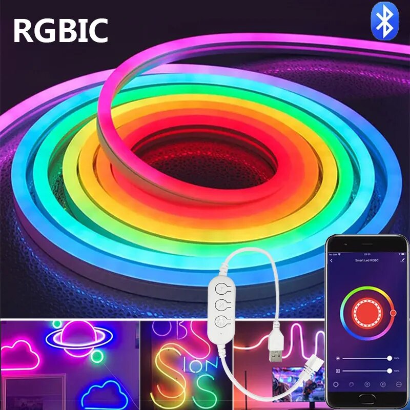 Adiodo RGBIC неоновая светодиодная лента 1 метр