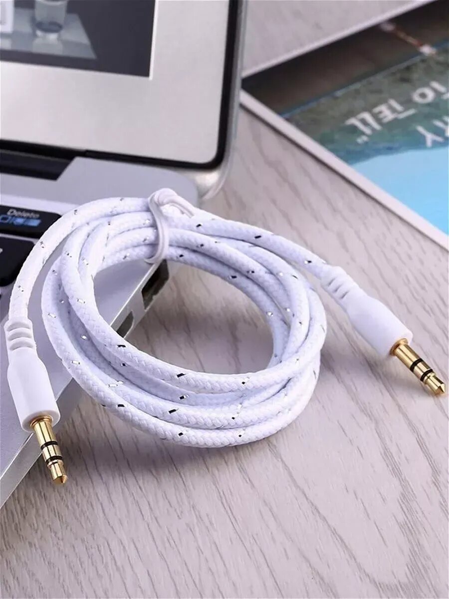 AUX кабель в машину mini jack 35 mm цвет белый длина 1 метр