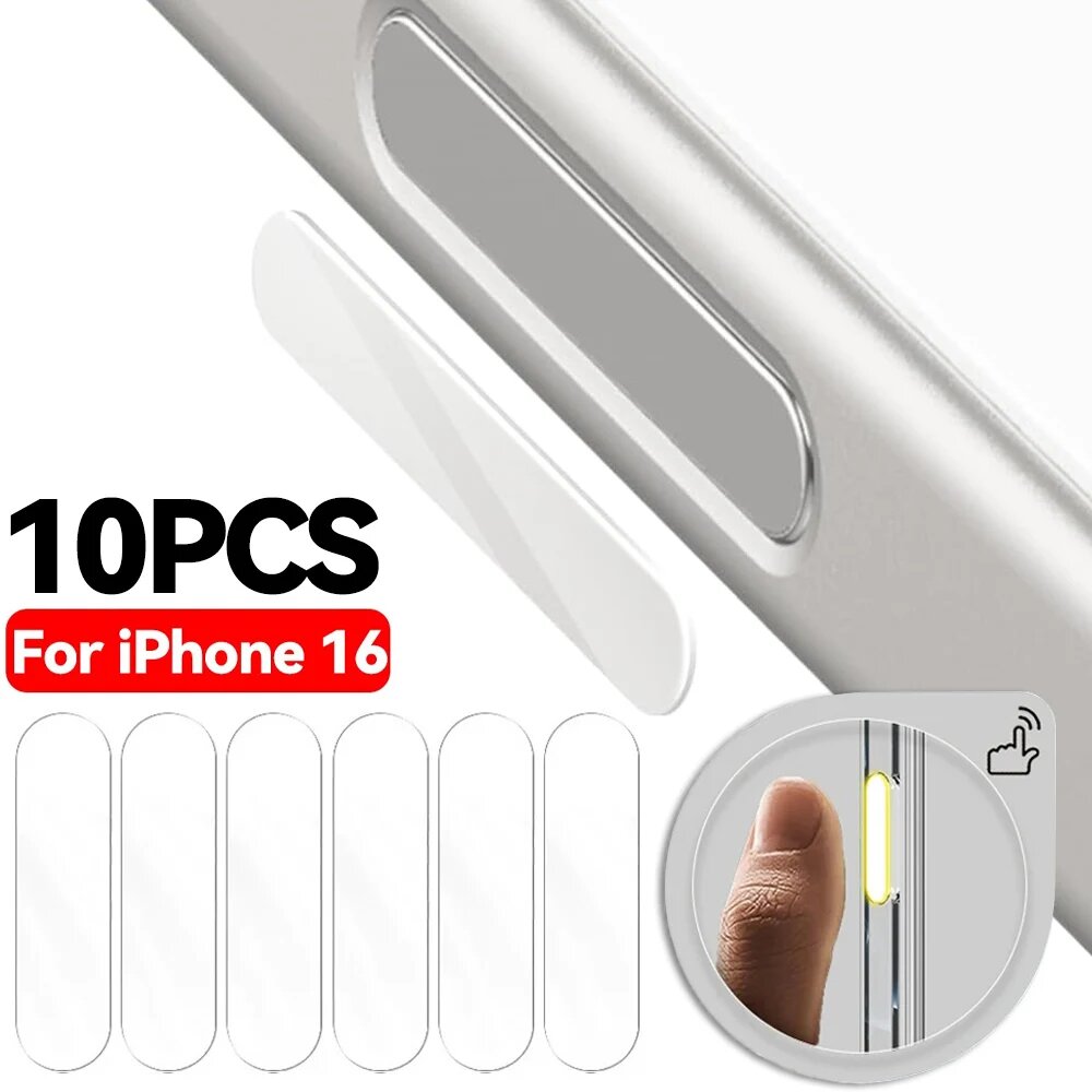 10 шт. HD прозрачные наклейки на кнопки камеры для IPhone 16Pro/16 Pro Max/16Plus, гибкие мягкие защитные пленки, защитные пленки для кнопок камеры, 10PCS, For iPhone16 Series — фото 1