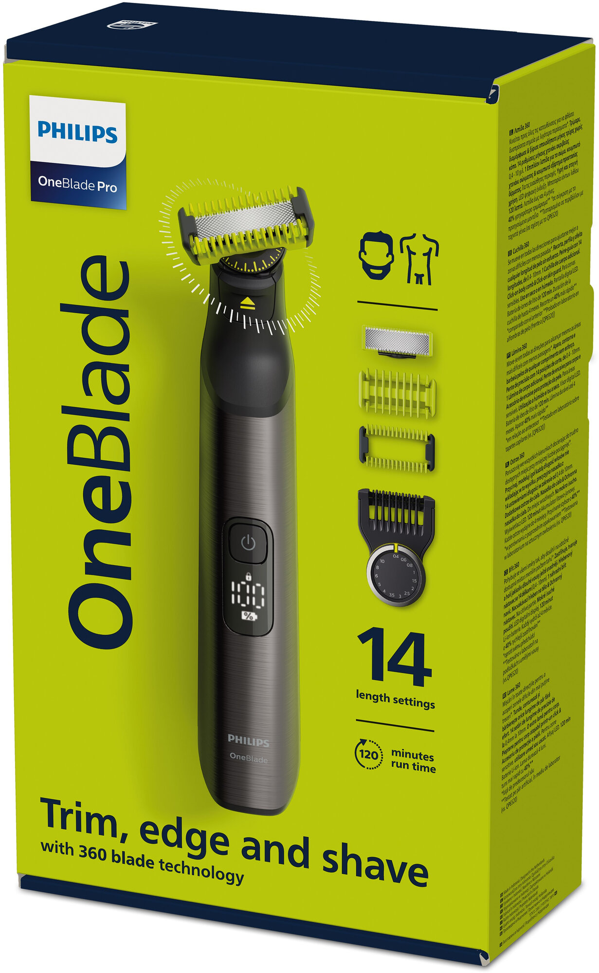 Триммер Philips "OneBlade" QP6541/15, 14 установок длины, 90мин работы, чёрный