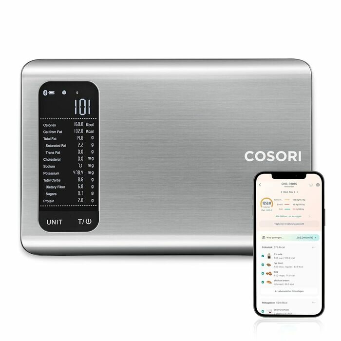 COSORI Весы кухонные цифровые до 5 кг ‎26,5 x 18 x 3 см Silver COSORI