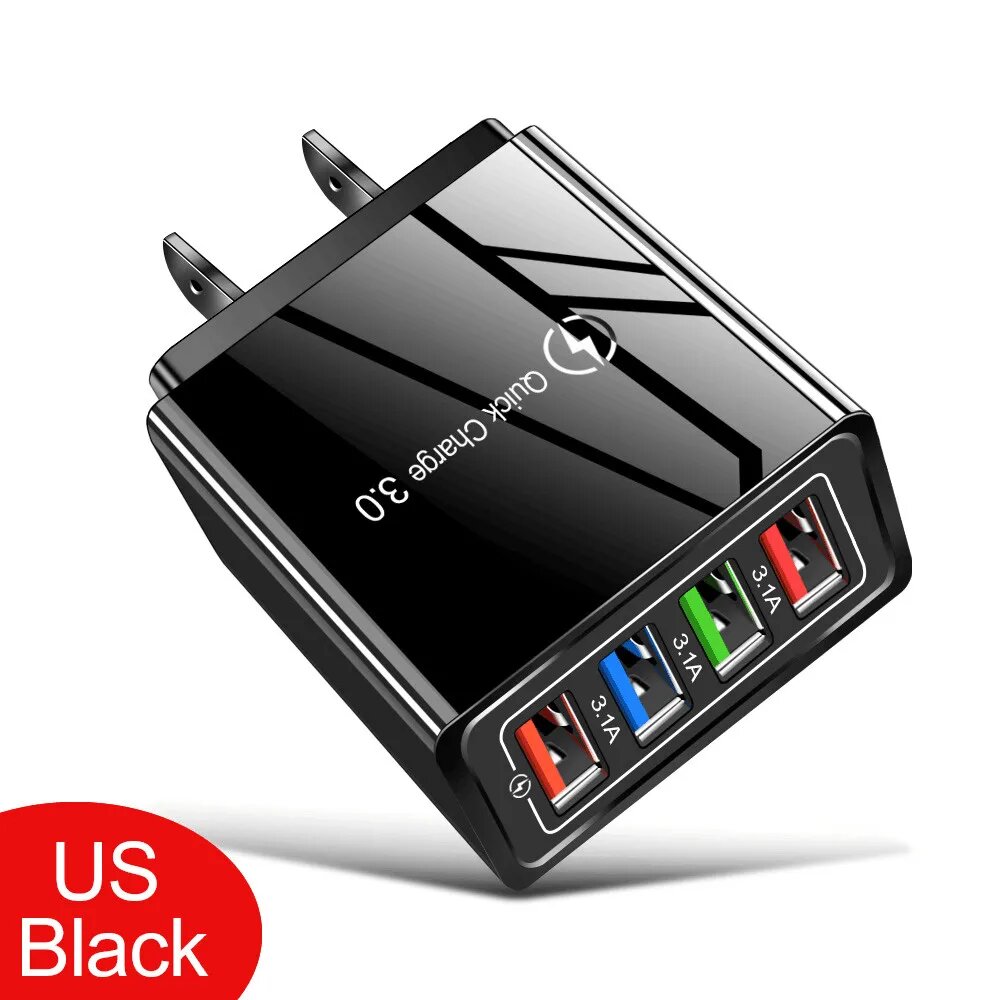 Зарядное QC 3.0 4 порта, черный, US