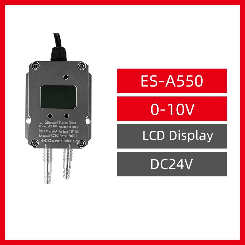 Датчик перепада давления воздуха ES-A550 ELECTESLA, 0-10V LCD display, 0 to 1Kpa