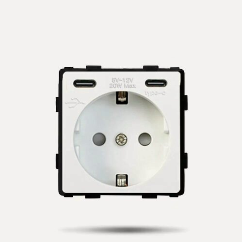 Изображение товара Механизм розетки (без рамки) с Type-c/Type-C , быстрая зарядка 20Вт, цвет белый